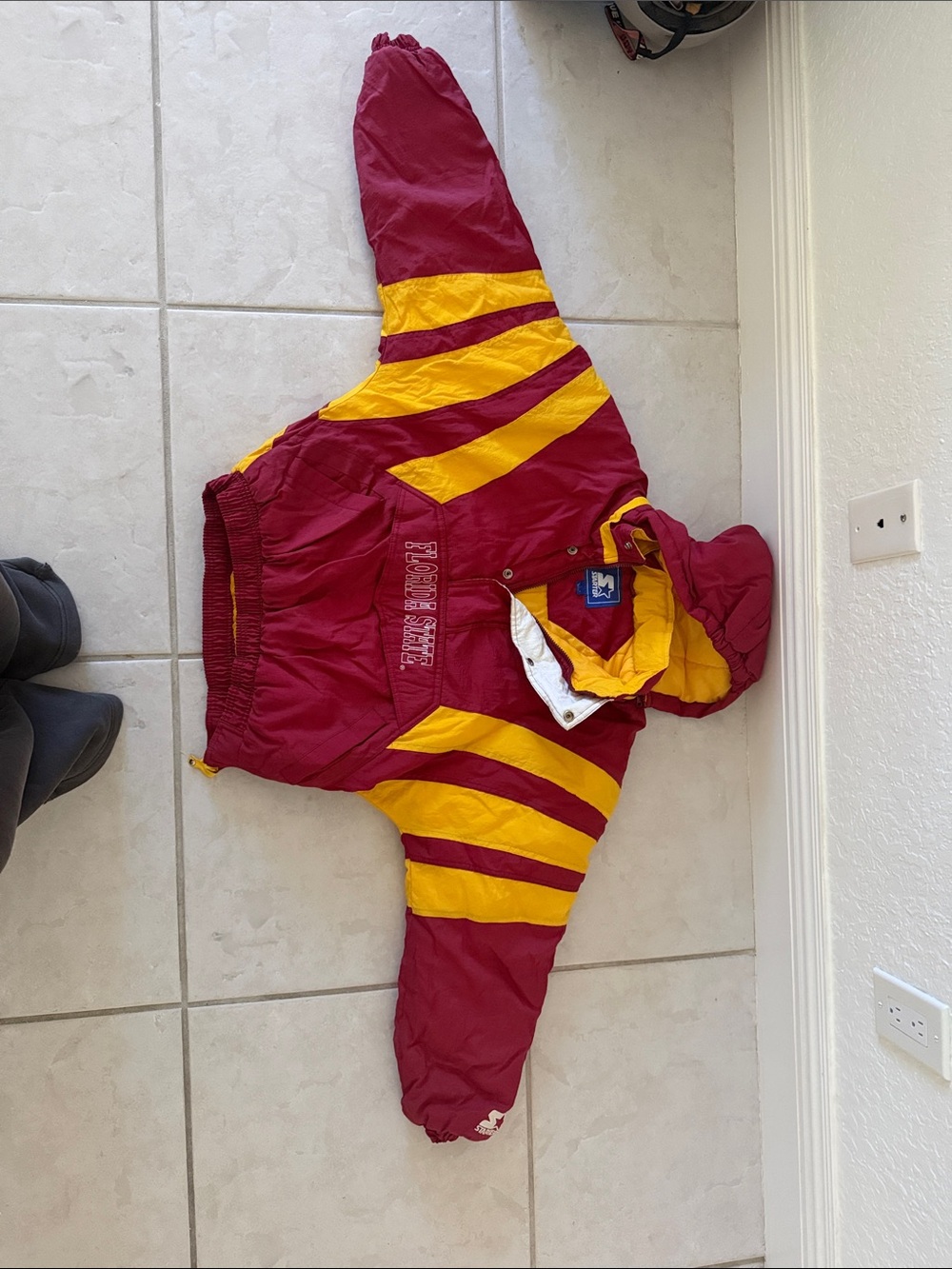 FSU Vintage Large Kids Maroon and Yellow Hooded Windbreaker